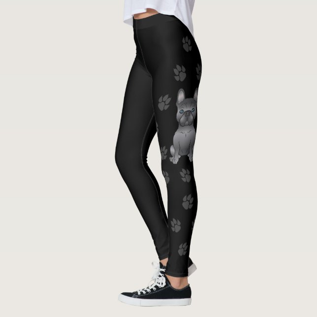 Legging Bulldogue Francês Azul de desenho animado & patas (Esquerda)