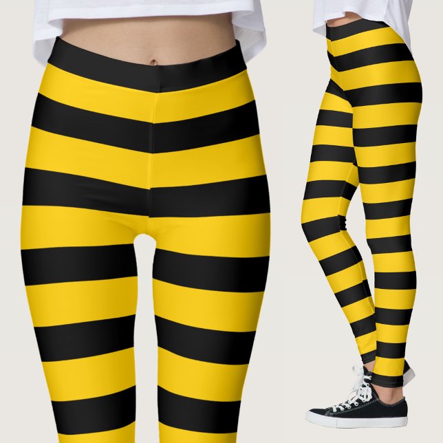 Legging Bumblebee de abelha em faixa amarela e preta (black and yellow stripe bee bumblebee leggings for women)