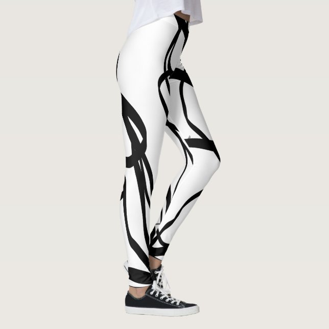 Legging Buquê Blanc: Abstrato branco e preto (Direita)