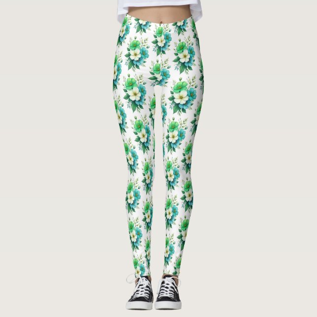 Legging Buquê de Flores Brancas Azuis-57453 (Frente)
