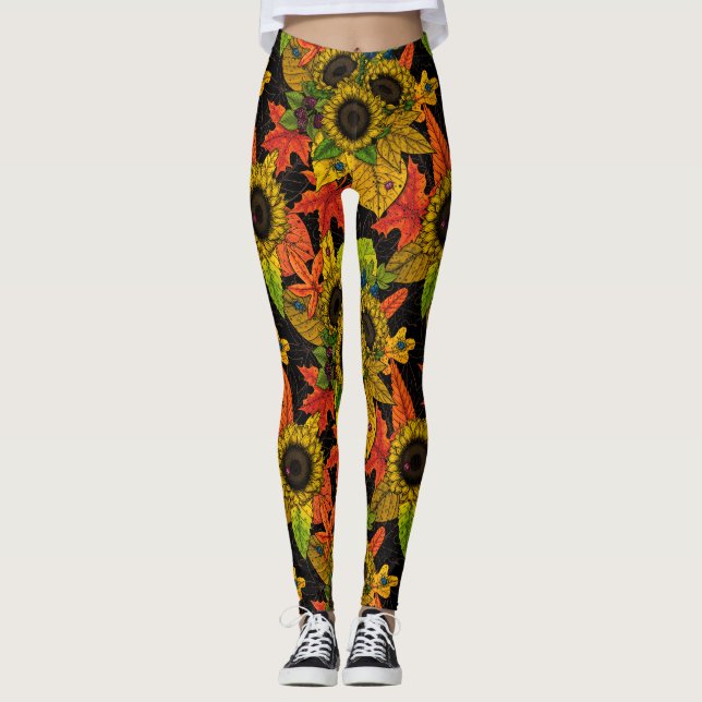 Legging Buquê de outono a preto (Frente)