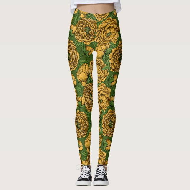 Legging Buquê de pedônia amarela (Frente)