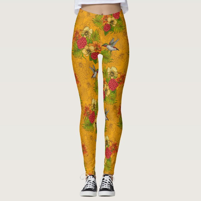 Legging Buquês tropicais e beija-flores 2 (Frente)