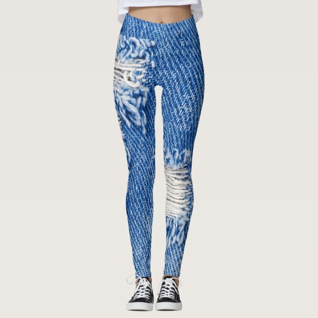 Legging Buraco, jeans de denim, textura rasgada (Frente)
