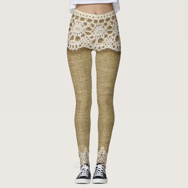 Legging Burlap, textura de tecido de rendas. (Frente)