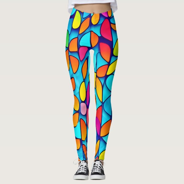 Legging Burst Folha de Abstrato vibrante (Frente)