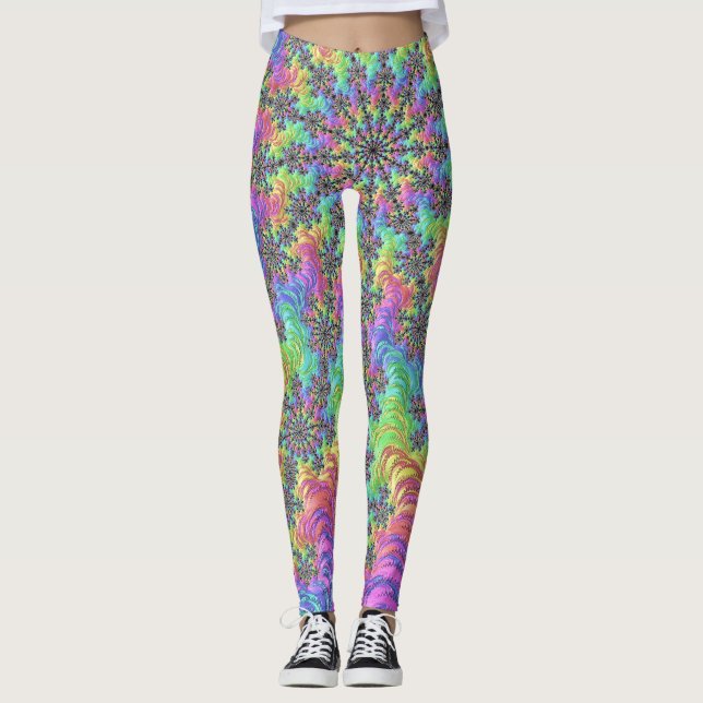 Legging Burst Fractal Colorido de Groovy Vibrante Trippy (Frente)