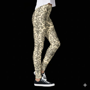 Legging bússola náutica vintage bege clássica ornamental