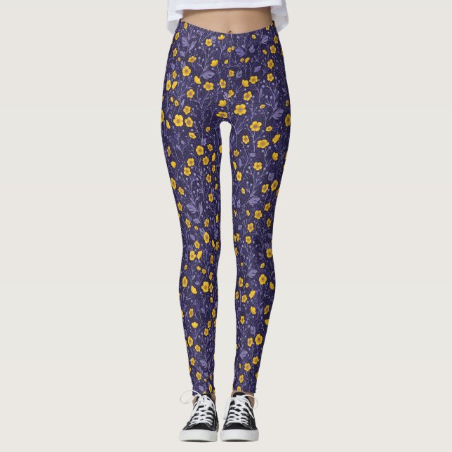 Legging Buttercups, amarelo e violeta (Frente)