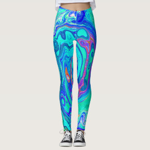 Legging Cabeça de Abstrato do Oceano Azul e Líquido Verde
