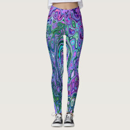 Legging Cabeça de Abstrato retrógrada verde e roxa