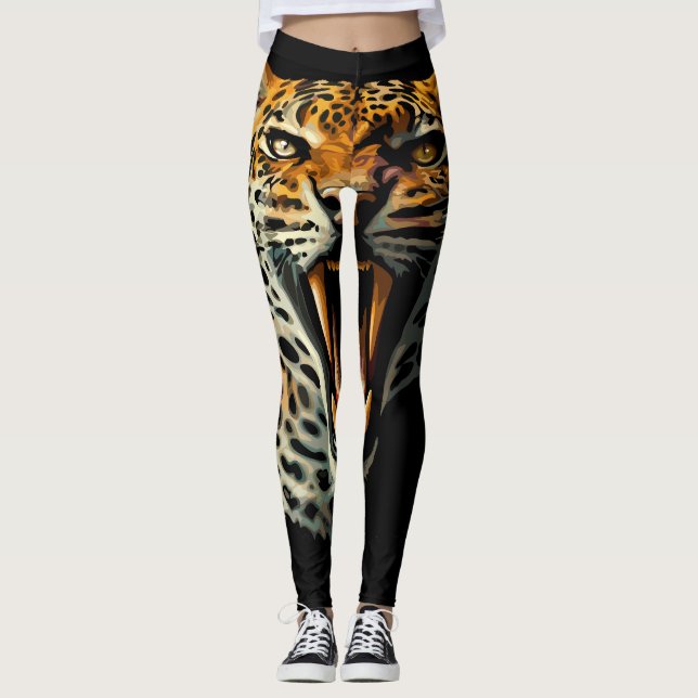 Legging Cabeça de ataque com picos-leopardo (Frente)