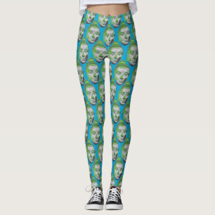 Legging Cabeça de Buda pop Art em Azul - Calças de Yoga