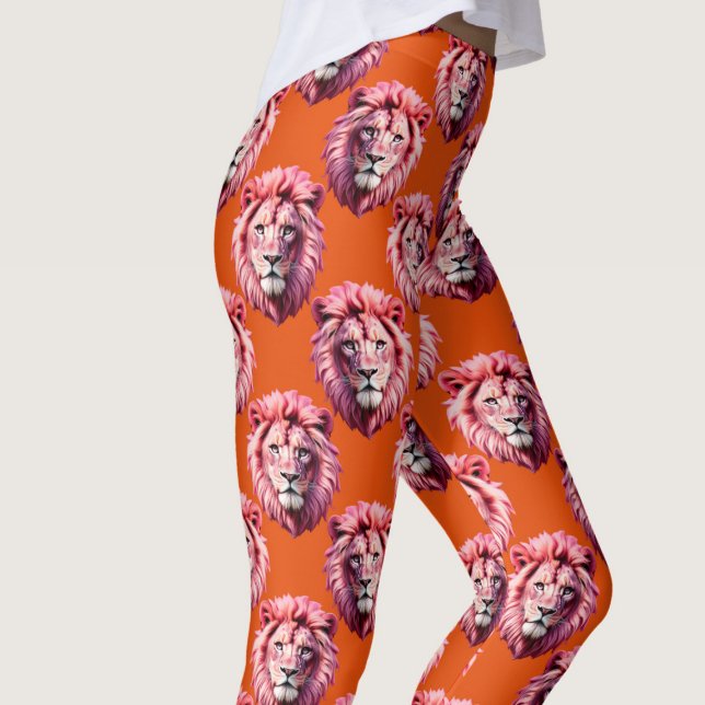 Legging Cabeça de Leão Rosa Design de Padrão de Animal Lar (Criador carregado)