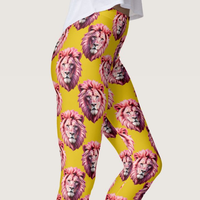 Legging Cabeça de Leão Rosa Padrão de Animal Design Amarel (Criador carregado)