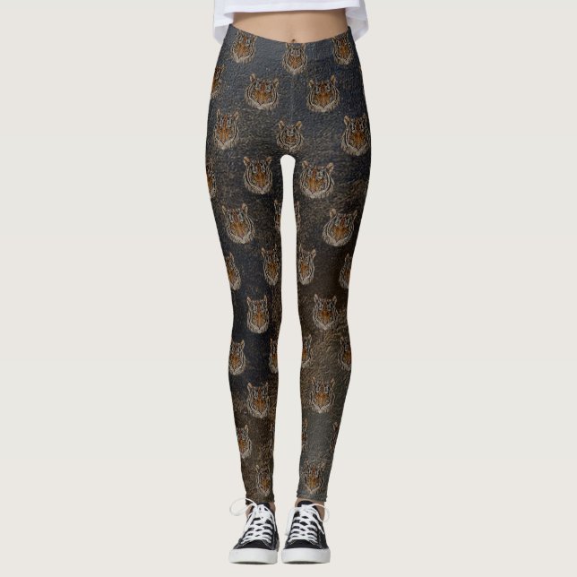 Legging Cabeça de Tigre, Aparência de Couro (Frente)