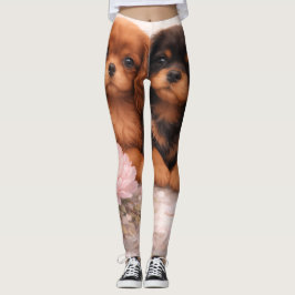 Legging Cachorrinhos Cavalier spaniel em flor na primavera