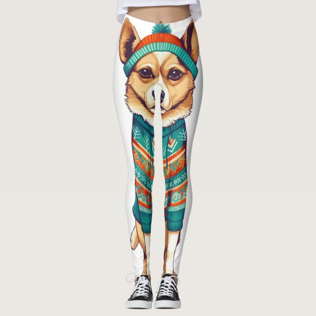 Legging Cachorro Adorável no Estilo de Inverno (Frente)