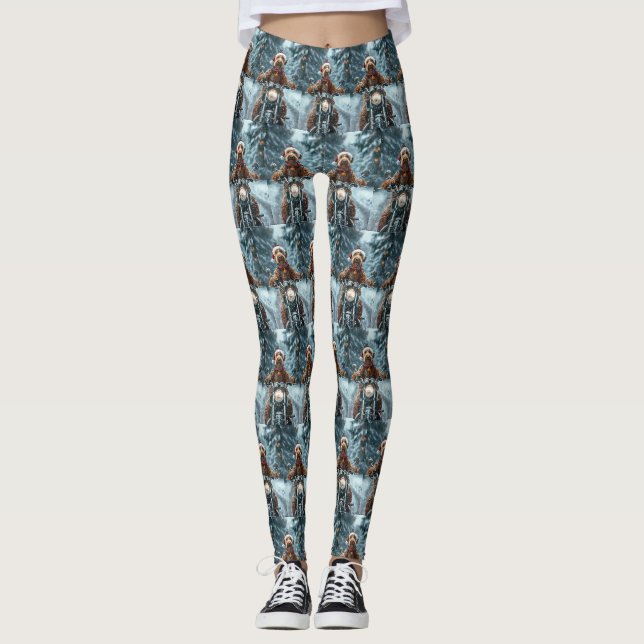 Legging Cachorro Airedale Andando de Moto Natal (Frente)