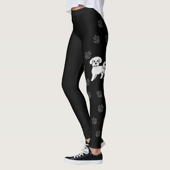 Legging Cachorro de Desenho Animado Fofo Maltês Com Pegada (Esquerda)