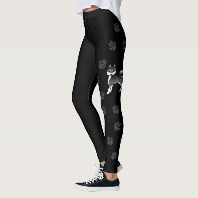 Legging Cachorro Fofo e Patas Preto e Branco Alaskan Klee  (Esquerda)