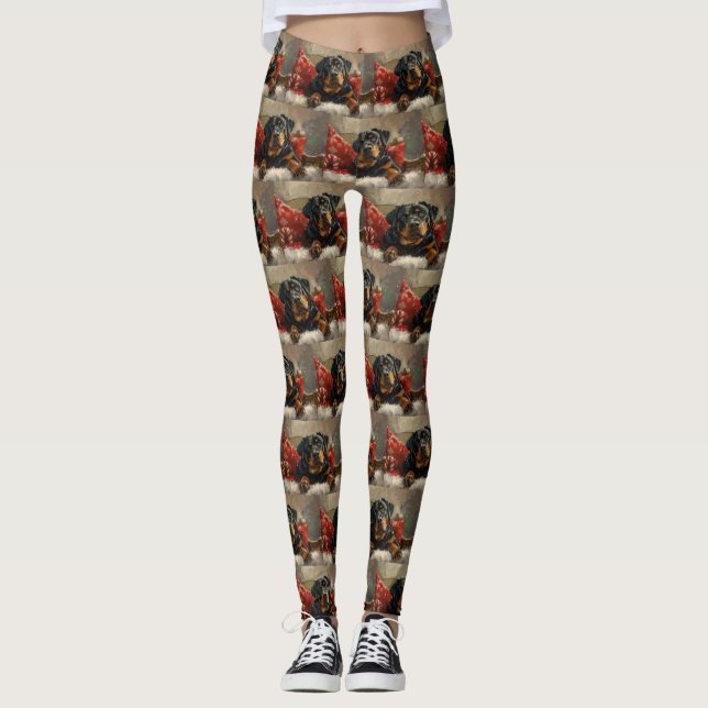 Legging Cachorro Rottweiler Festivo de Natal (Frente)