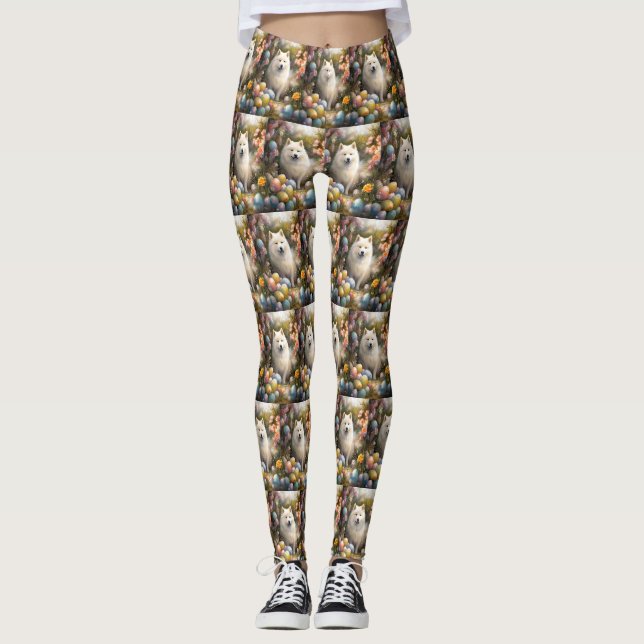 Legging Cachorro Samoyed com Ovos de Páscoa Feriado (Frente)