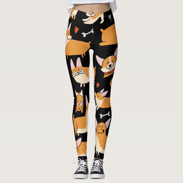 Legging Cachorros Corgi, Lindo Fundo. (Frente)