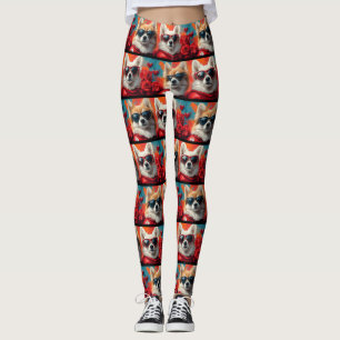 Legging Cachorros Esquimós Americanos Rosas de Coração Dia