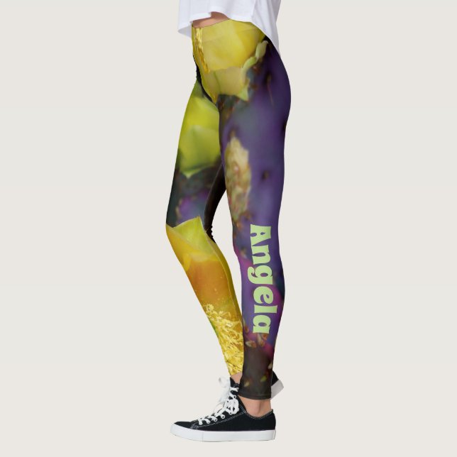 Legging Cacto de pera picante roxo com flores amarelas (Esquerda)