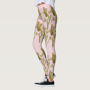 Legging Cacto Pintado à Mão Aquarela Padrão Rosa  