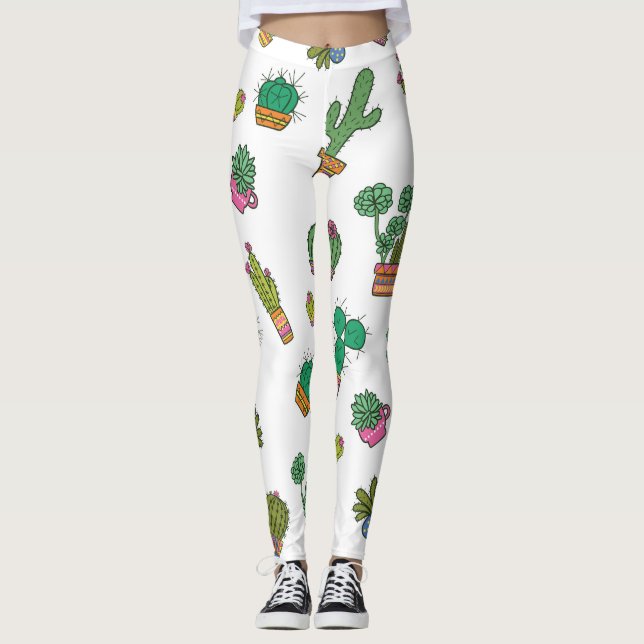 Legging Cactos de colheita: Design de padrão sem costura. (Frente)