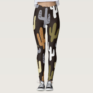 Legging Cactos escandinavos, fundo sem costura vintage.