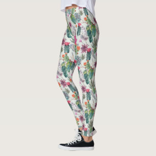 Legging Cactus Exótico Boho Watercolor e Padrão de Suculên