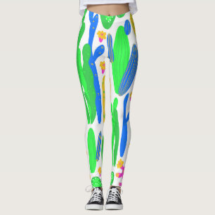 Legging Cactus Floral White Background Vintage