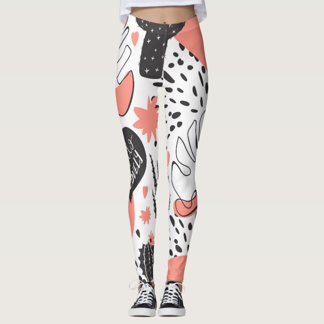 Legging Cactus, monstera: padrão uniforme moderno. (Frente)