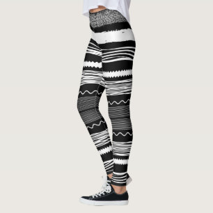 Legging Cadeia de Bobos Preta e Branca Stripe