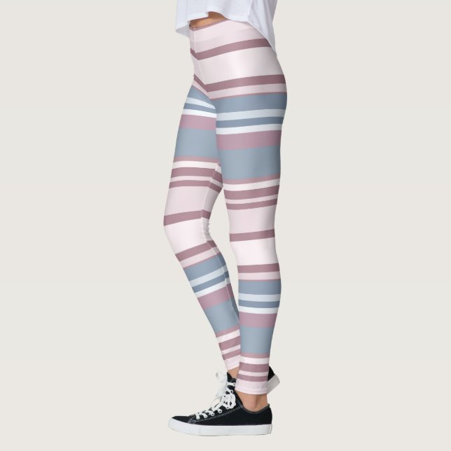 Legging Cadet Grey and Desaturated Rose Stripes (Esquerda)