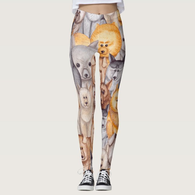 Legging Cães Aquarelas: Brincadeira Sem Olho (Frente)