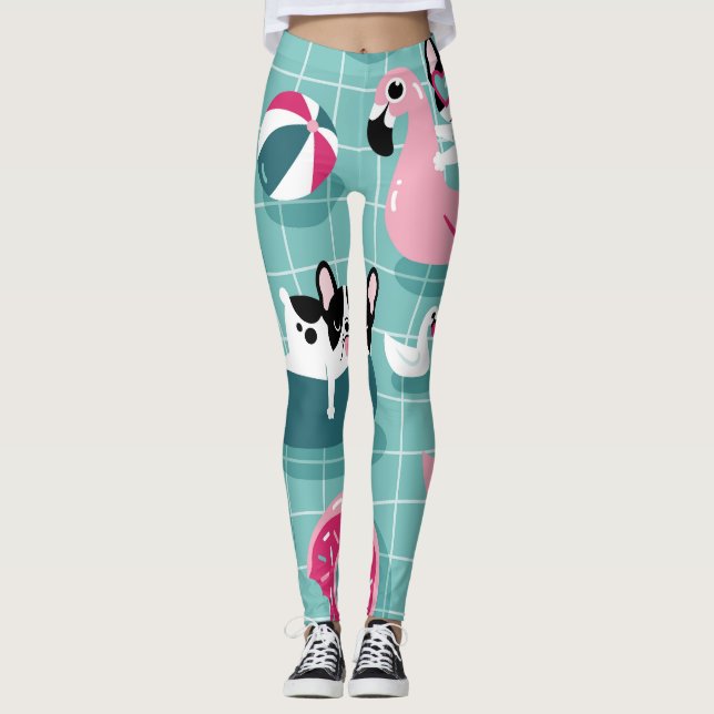 Legging Cães com flutuação de piscina, padrão de colheita. (Frente)