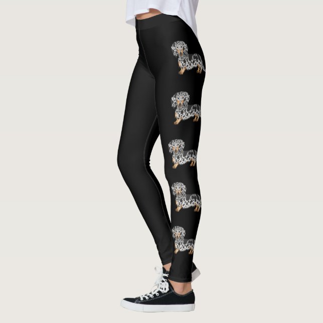Legging Cães Dachshund Preto e Marrom Dapple de Pelo Longo (Esquerda)