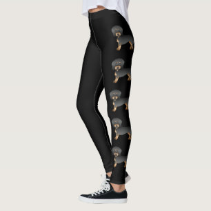 Legging Cães De Cartoon Dachshund Com Cabelo Negro E Tan