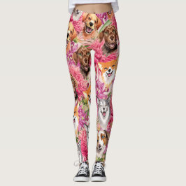 Legging Cães e flores felizes