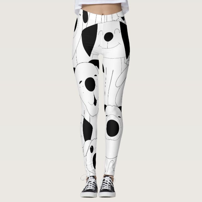 Legging Cães lindos: desenho animado branco e preto. (Frente)