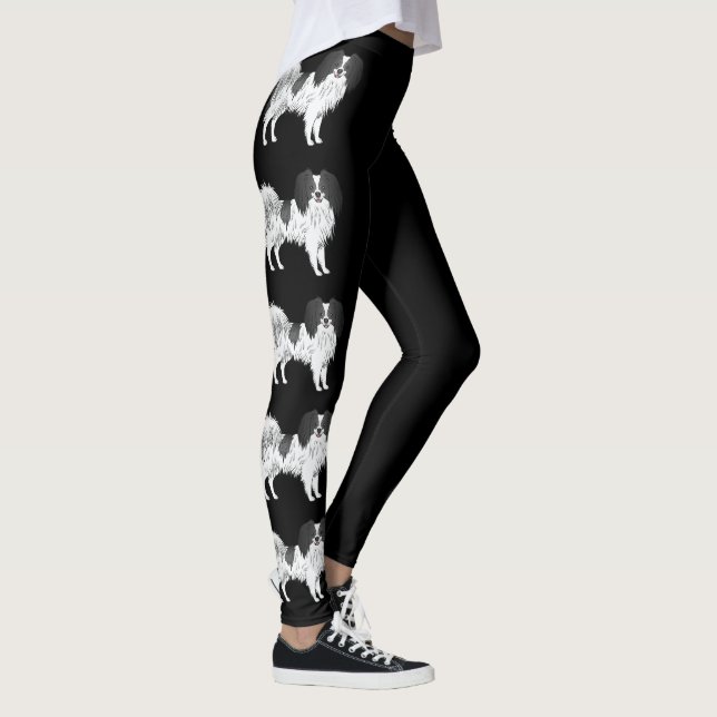 Legging Cães Phalène Preto e Branco para Amante de Cães Pr (Direita)
