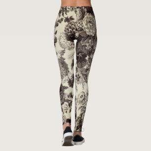 Legging Café branco preto e creme Torre Floral