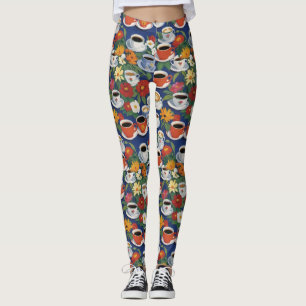 Legging Café E Xícaras Teaset Floral Azul