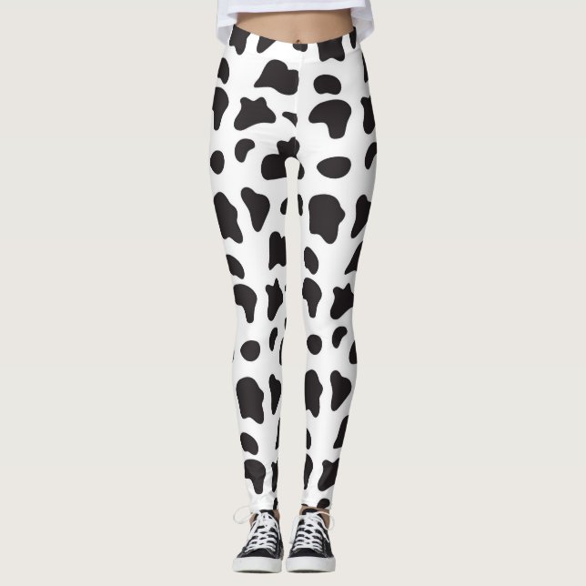Legging Calça de ioga branca e impressão de vaca (Frente)