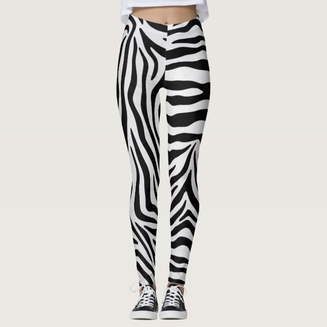 Legging Calça de ioga branca e preta impressa em zebra (Frente)