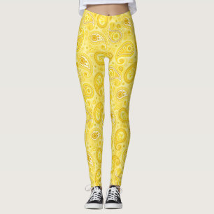 Legging Calça de ioga elegante amarela padrão de Paisley